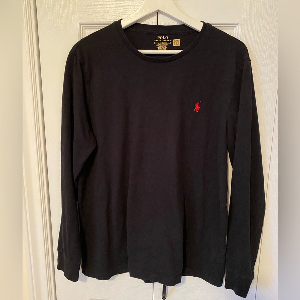 Polo by Ralph Lauren Custom Slim Long-Sleeve Knit 100% cotton Black Size Large